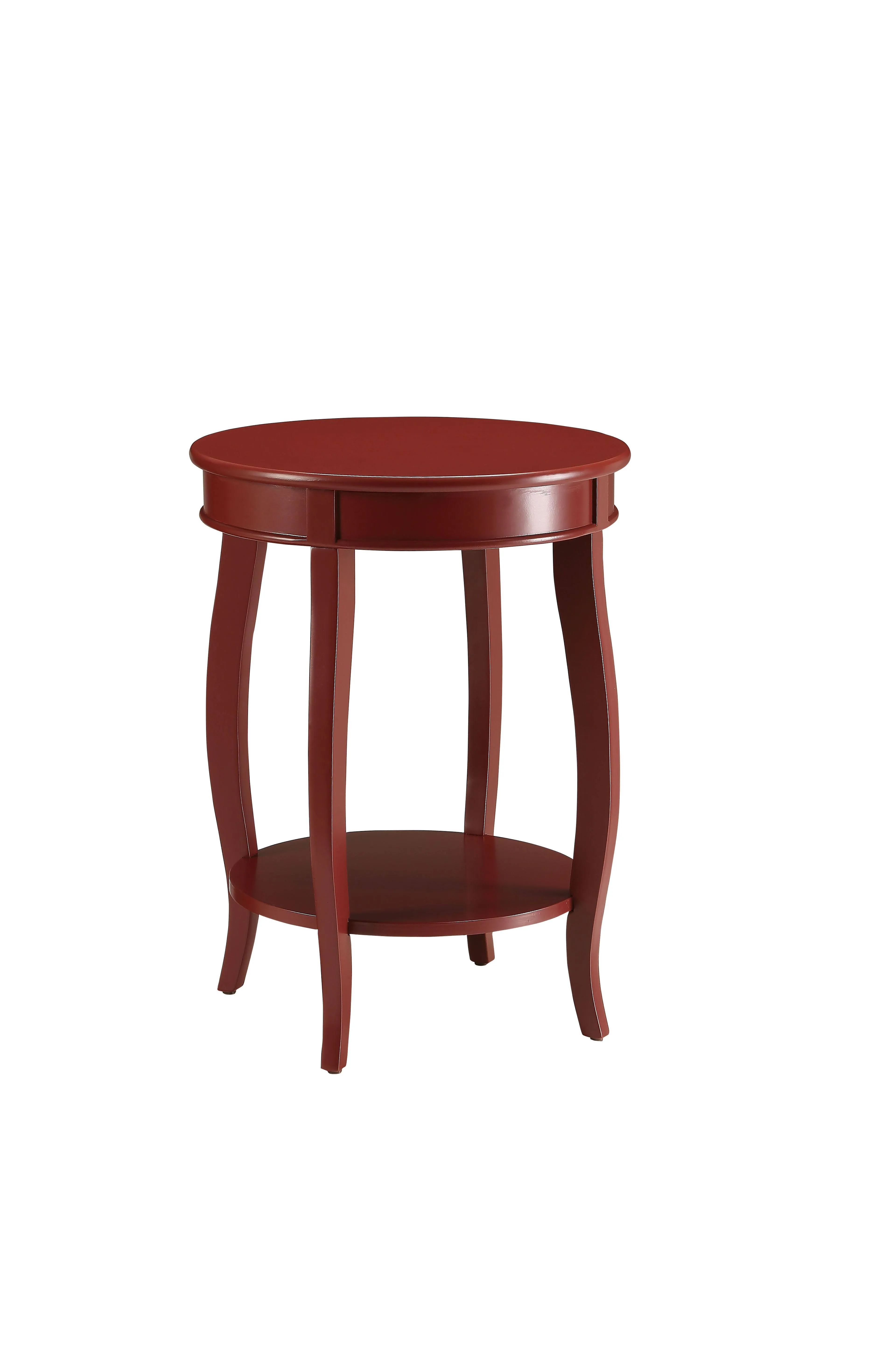 Acme Aberta Wood Round End Table with Bottom Shelf in Red