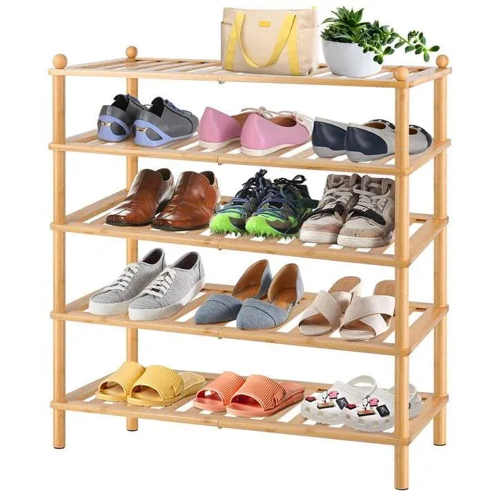 Tohomes 5-Tier Shoe Rack For Front Door Entrance, Rack, Bamboo 