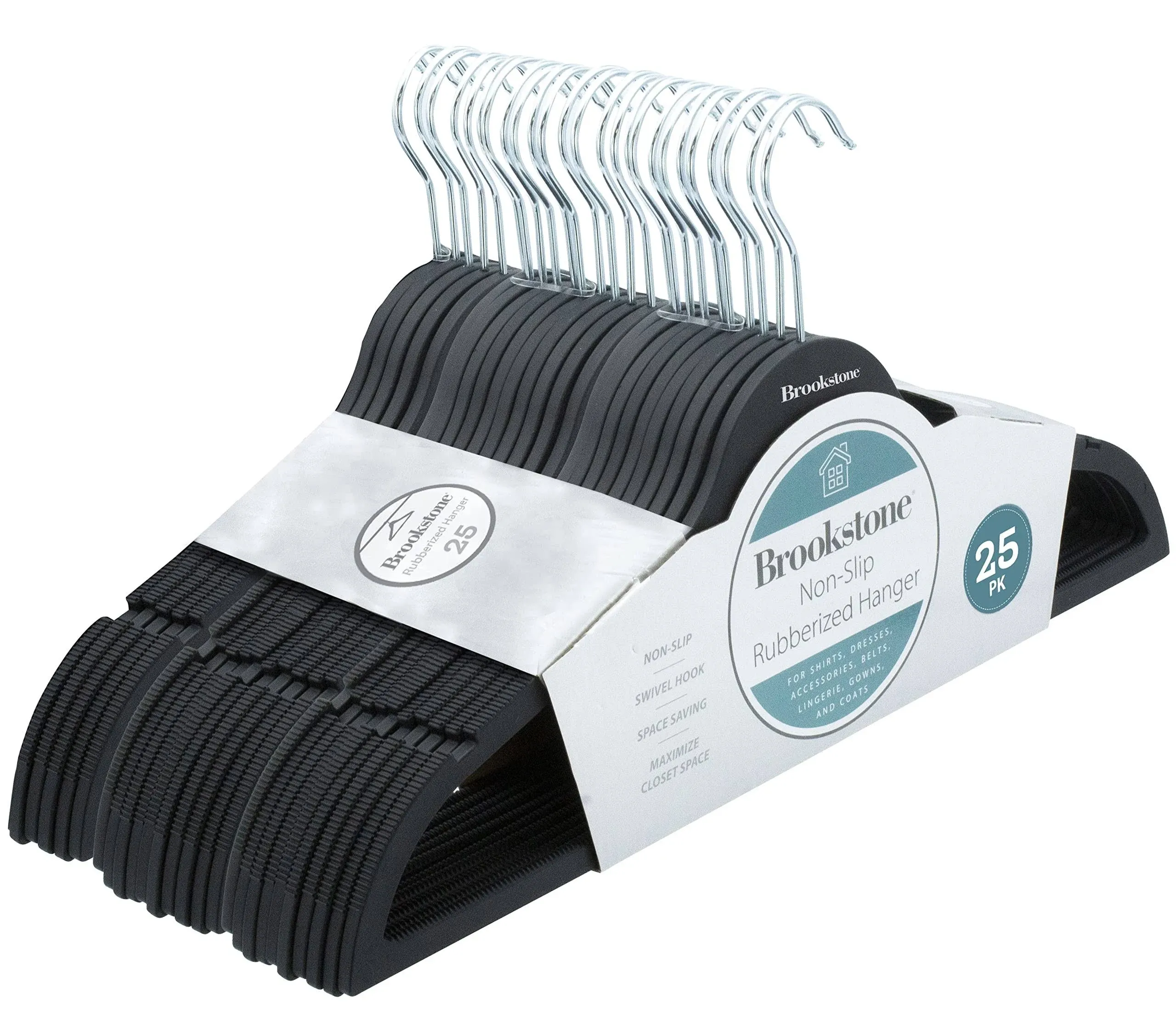 Brookstone 25 Pack 3D Rubberized Non-Slip Wide Clothing Hangers