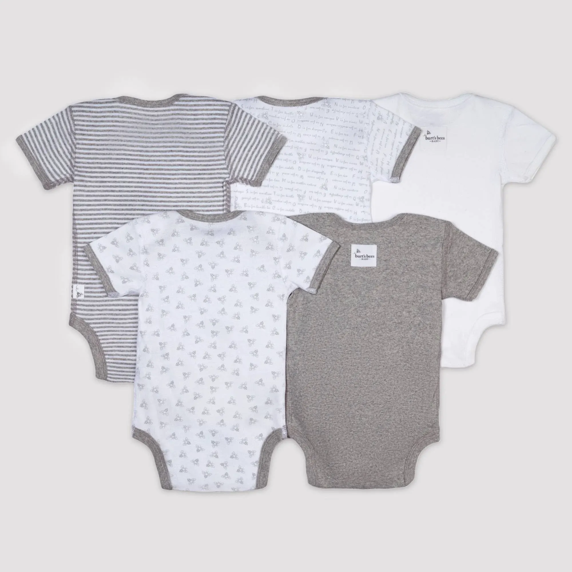 Bee Essentials Organic Short Sleeve Baby Bodysuits 5 Pack