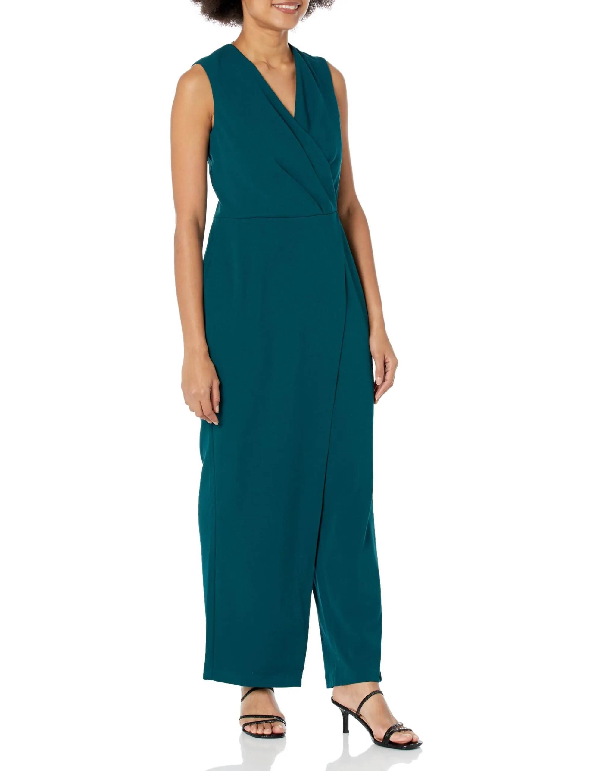 London Times Sleeveless Pleated Surplice V-Neck Scuba Crepe Jumpsuit - 8