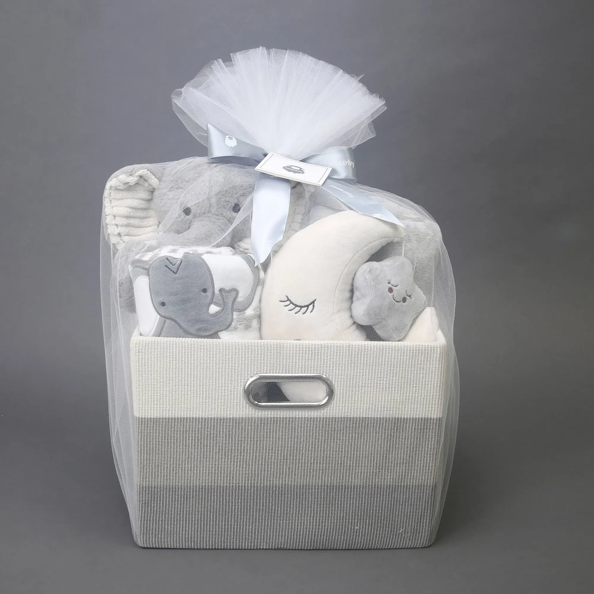 Lambs &amp; Ivy Gray 5-Piece Baby Gift Basket for Baby Shower/Newborn Welcome Home