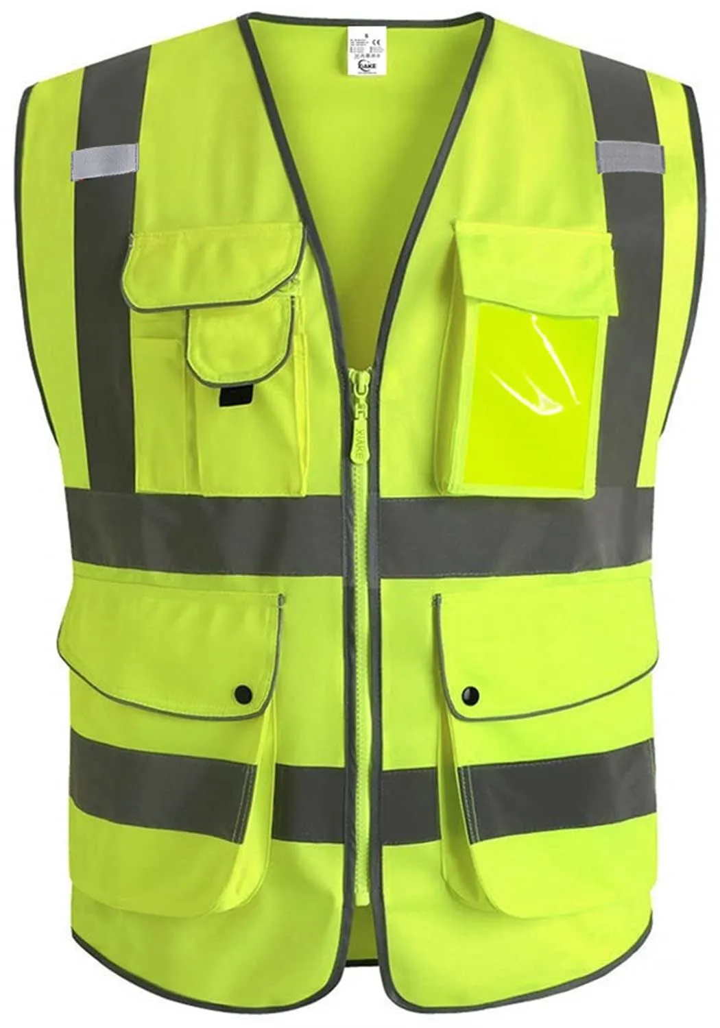 XIAKE 9 Pockets Class 2 High Visibility Reflective Safety Vest Men Women Work Construction Vest Zipper Front Meets ANSI