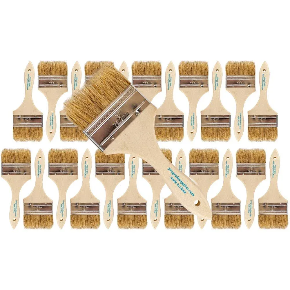 24Pk - 3&#034; Chip Brushes for Paints, Stains, Varnishes, Glues &amp; Gesso