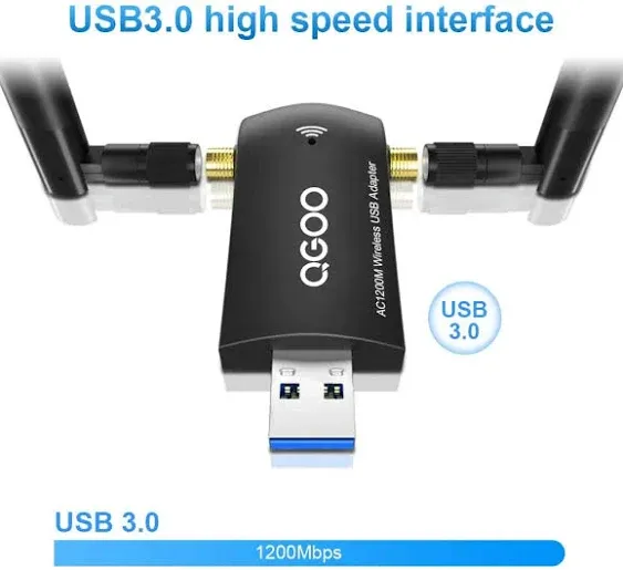 USB WiFi Adapter AC1200 - High Gain Dual Antenna 802.11ac/a/b/g/n for Windows, Mac - Dual Band 2.4GHz/300Mbps 5GHz/867Mbps