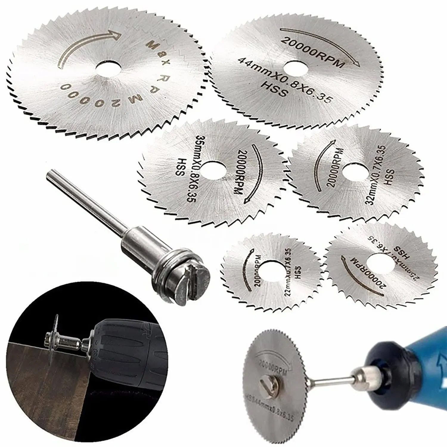 YWHWLX 7pc HSS Circular Saw Blades with 1/8' Shank Cutting Wheel Set Rotary Tools ...