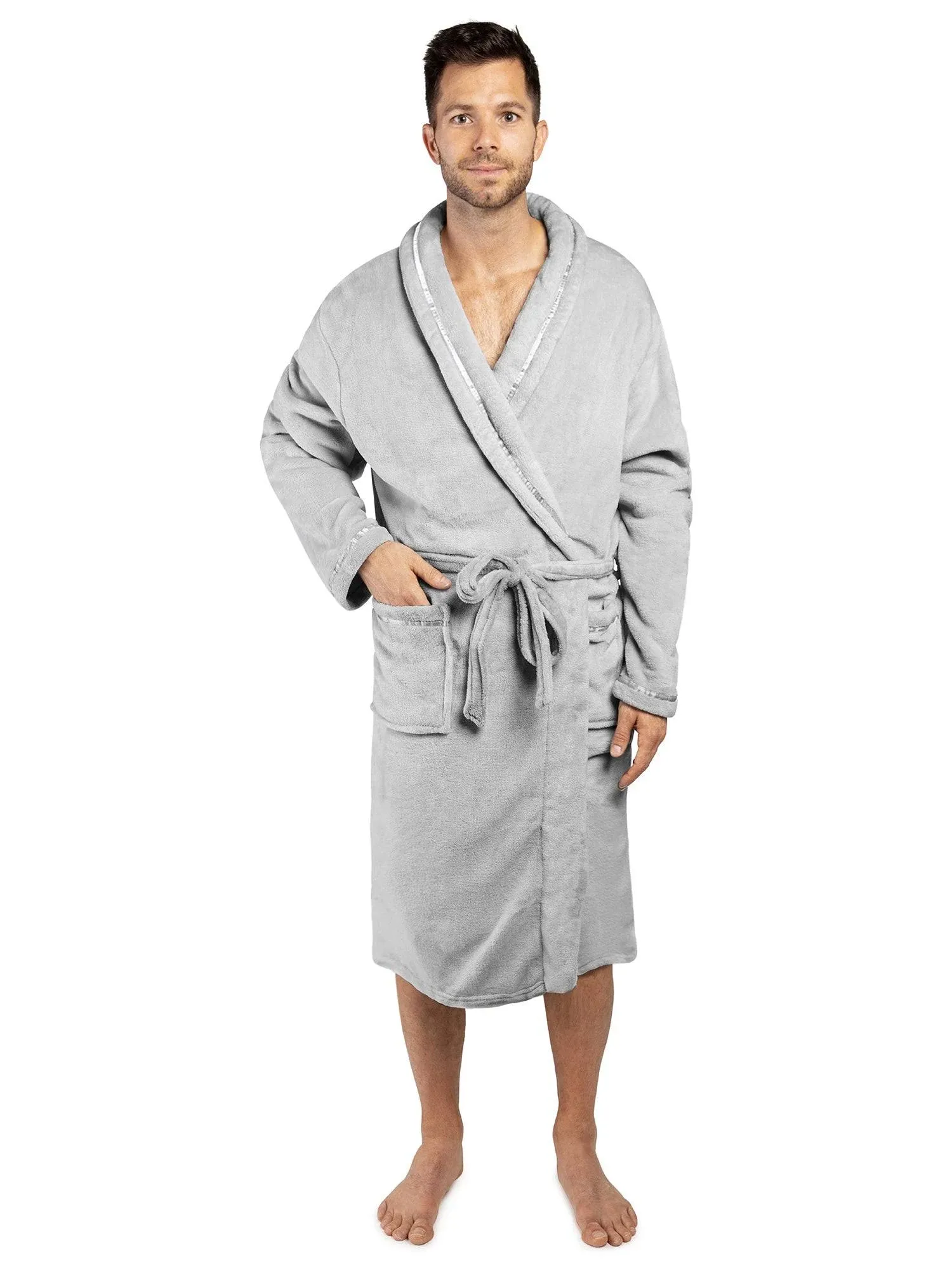 PAVILIA Mens Robe, Soft Robe for Men, Fleece Warm Long Bathrobe for Bath Shower Spa