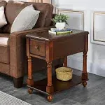 Narrow End Table with Drawer and Storage Shelf, Solid Wood Sofa Side Table, Slim Beside Table, Telephone for Small Spaces, Living Room, 22"L x 13"W x 22.7"H No-tools Assembly Dark Walnut BBJ004DWA