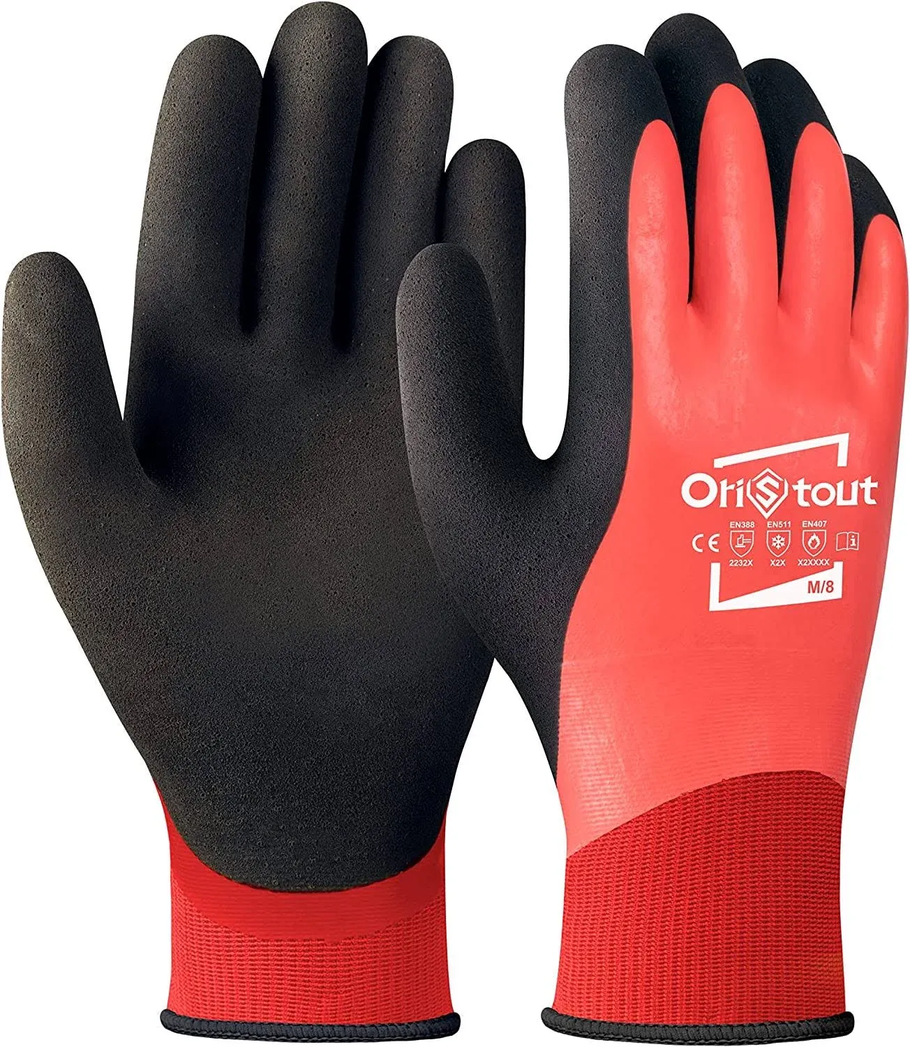 OriStout Waterproof Winter Work Gloves Bulk Pack for Men and Women, 3 Pairs, Touchscreen, Freezer Gloves for Working in Freezer, Thermal Insulated Fishing Gloves, Super Grip, Red, Medium