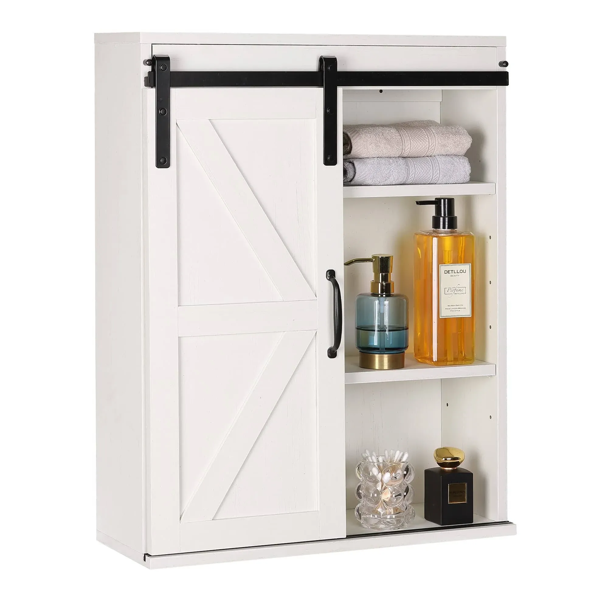 RUSTOWN Farmhouse Wood Wall Storage Bathroom Cabinet with Sliding Barn Door, ...