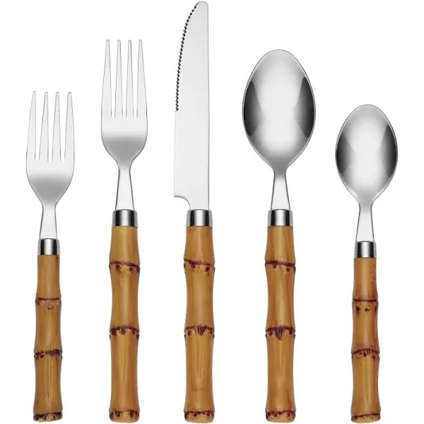 Bamboo Plastic 20 Piece Flatware Set