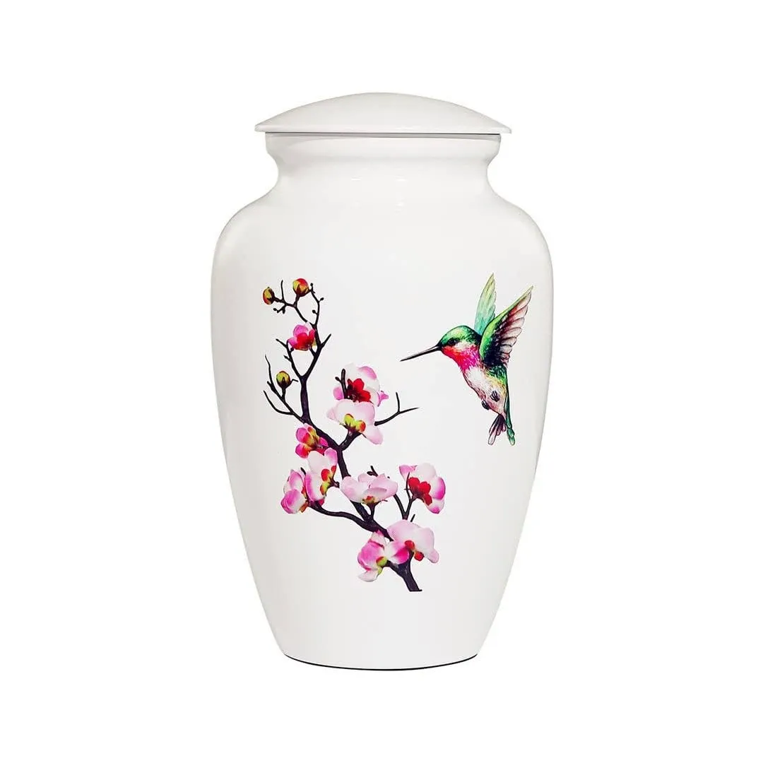 Hummingbird Cremation Urn for Adult Ashes, White Funeral Urn, Large Decorative Urn with Velvet Bag, up to 200 Lbs Capacity, Urns for Human Ashes Adult Female, Urns for Ashes Adult Male