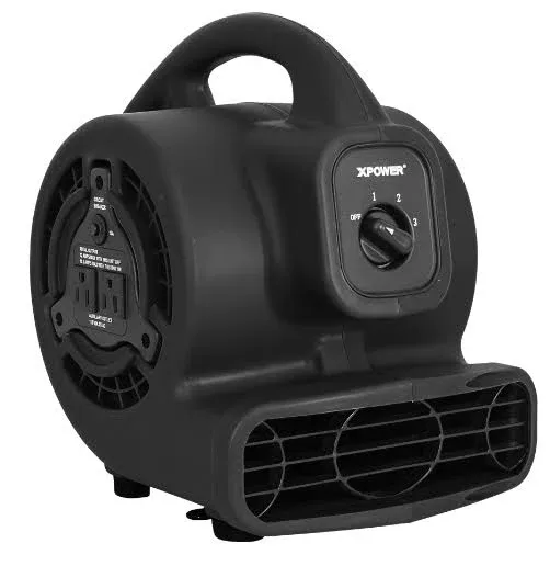 XPOWER P-80A Mini Mighty 138 W 600 CFM Centrifugal Air Mover, Carpet Dryer, Floor Fan, Blower, Stackable, Daisy Chain, for Water Damage Restoration, Janitorial, Plumbing, Home Use, Black