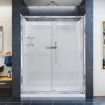 DreamLine DL-6119R-01CL Infinity-Z 36"D x 60"W Clear Sliding Shower Door with Right Drain Base and Backwalls