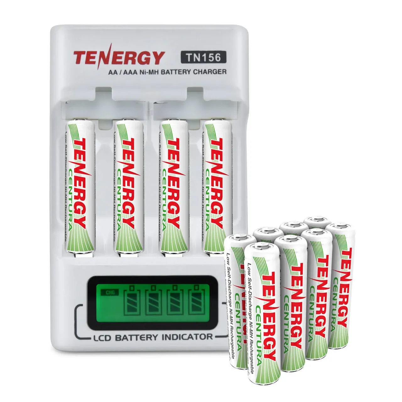 Tenergy TN156 4-Bay AA/AAA NiMH LCD Battery Charger + 3 Cards Centura AAA Batteries