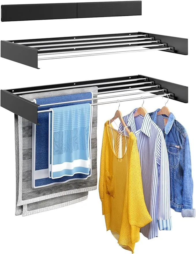 kenvc 40&#034; Wide Laundry Room Drying Rack Wall Mounted, Space Saver &amp; Retractab...