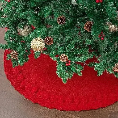 Mr. Pen- Christmas Tree Skirt 48 inches, Red Knitted Christmas Skirt Tree, Xmas Tree Skirt, Christmas Skirts for Xmas Trees, Skirt for Christmas Tree, Christmas Tree Skirts 48 Inch