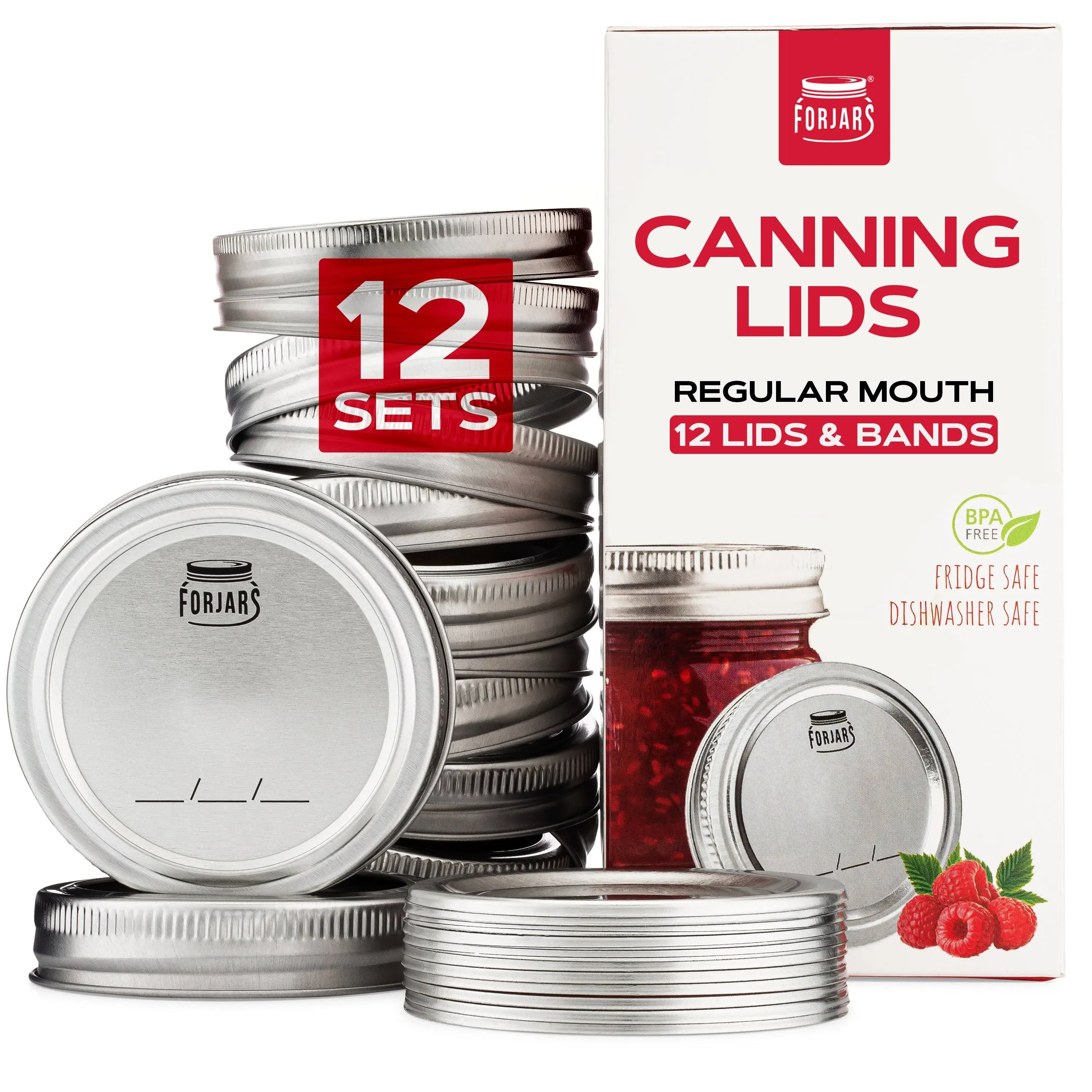 48Pcs/24Sets Wide Mouth Canning Lids and Rings – Create Airtight Seals on Mason Jars to Preserve Food for Meal Prep & Emergency Food Storage – 3.4 In. Metal Lids and Bands with Silicone Seals – Canning Supplies by FORJARS
