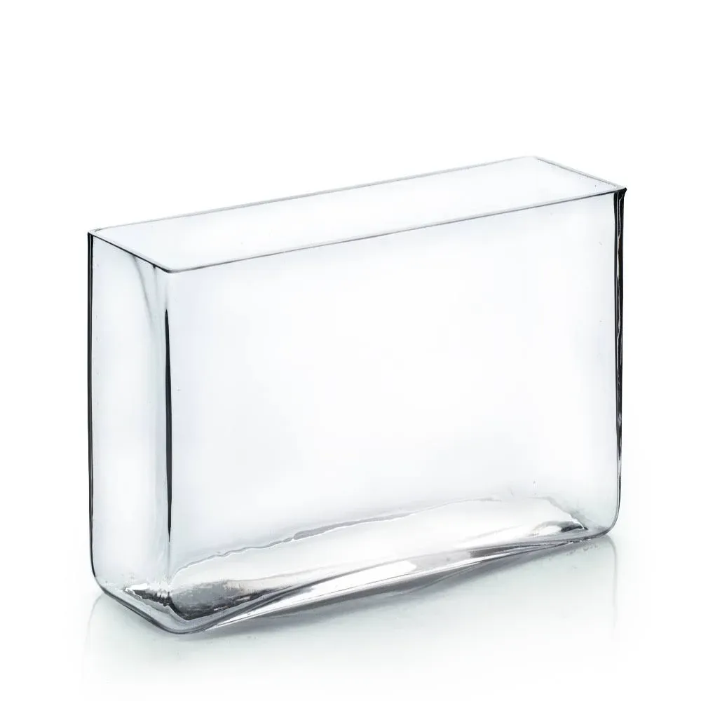 WGV Long Rectangle Block Vase, Width 3", Length 10", Height 7", Clear Glass Floral Container Wedding Party Event Home Office Decor, 1 Piece