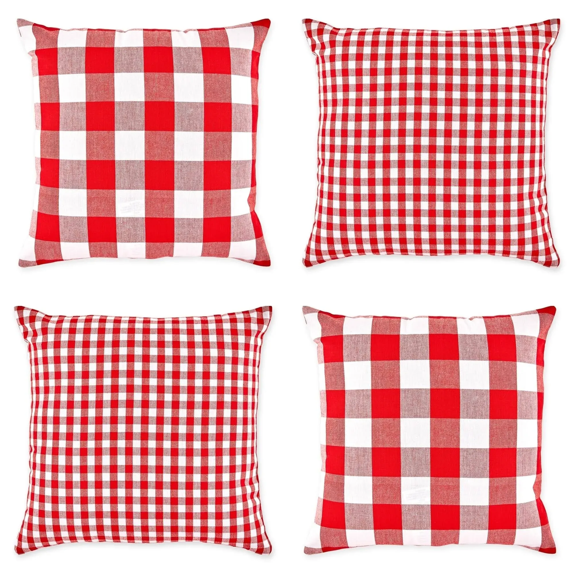 DII Assorted Red/White Gingham/Buffalo Check Pillow Cover 18x18 Set/4