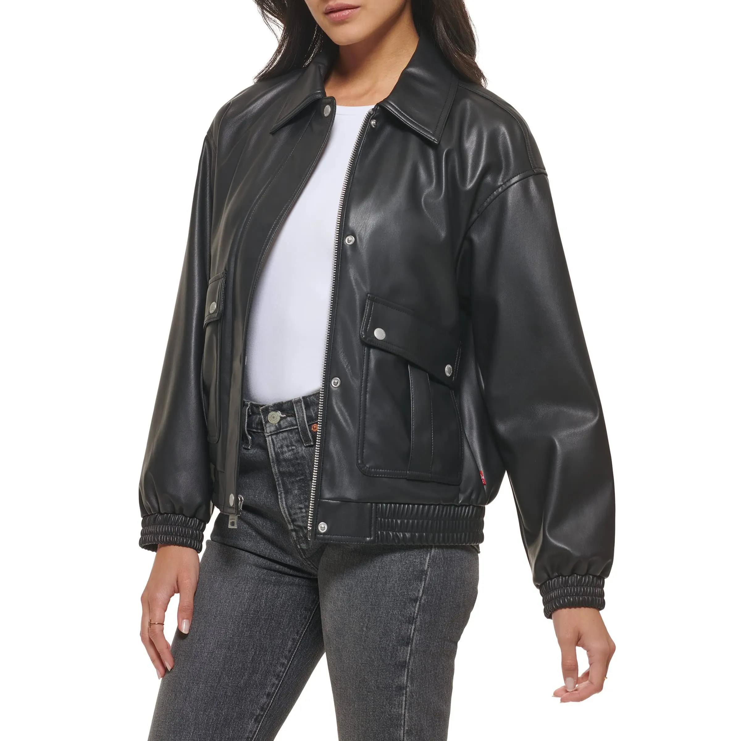 Levi's Faux Leather Dad Bomber Jacket in Black