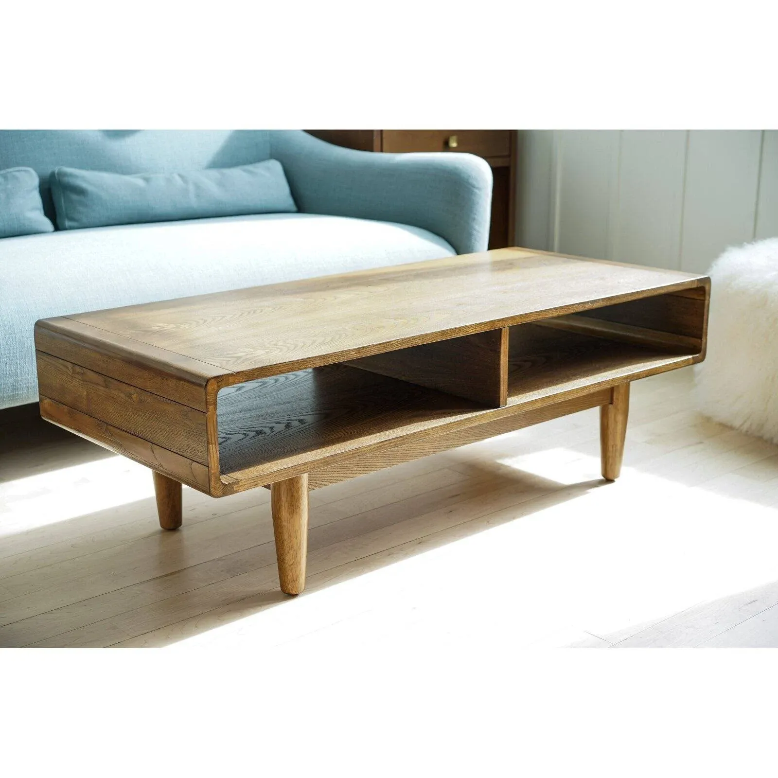 POSH POLLEN Dexter 48 in. Deco Walnut Mid-Century Rectangle Wood Coffee Table 6006-495