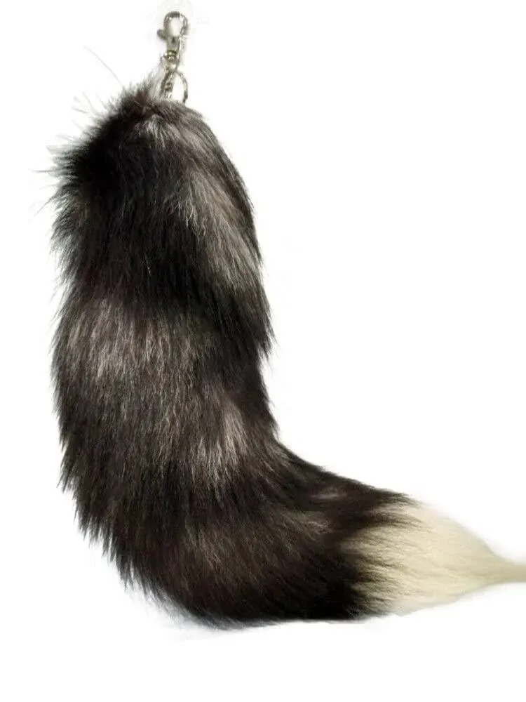 Alpertie Fluffy Real Fox Fur faux Tail Keychain Tassel Bag Cosplay toy Black 