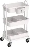 Simple Houseware 3-Tier Kitchen Multifunctional Rolling Utility Cart with Hanging Bucket, White