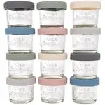 WeeSprout Glass Baby Food Storage Jars with Silicone Lids (4 oz, 12 Pack, Bright