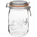 Le Parfait Super Jar, Canning Jar, 1L French Glass Canning Jar w/Round Body, Glass Jar with Airtight Lid, Canning Jar Wide Mouth, Glass Jar with Lid