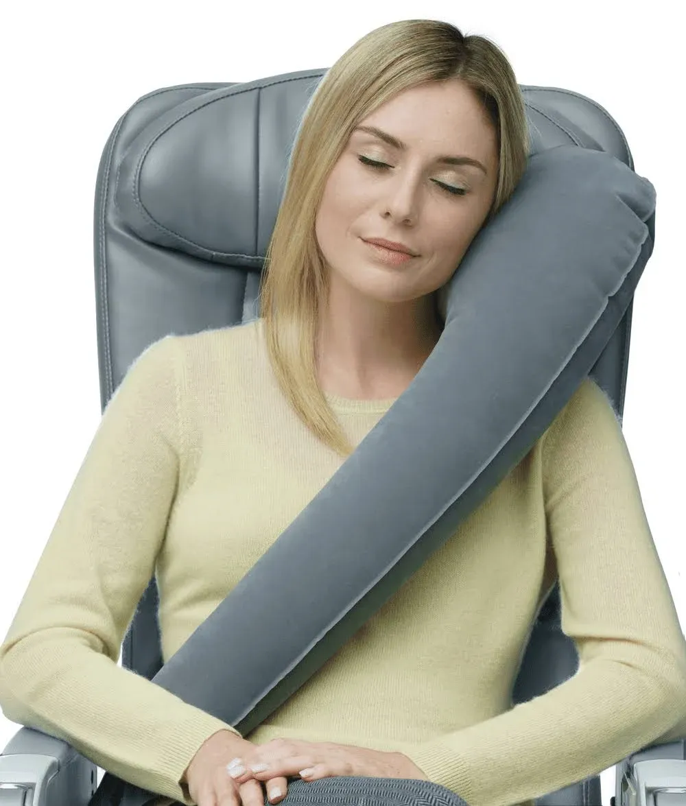 TRAVELREST Ultimate Travel Pillow for Neck & Body, Attaches to Airplane & Car Seats, Inflatable, Stores Compact, Sleeping on Long Plane Flights, Napping on Road Trips, Riding in Cars & Buses, Red