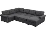 Alexent Sectional Fabric Sleeper Sofa W Storage Chaise Lounge- Dark Grey