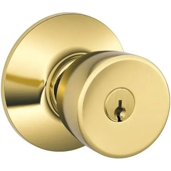 SCHLAGE F51A BEL 505 605 Bell Knob Keyed Entry Lock, Bright Brass