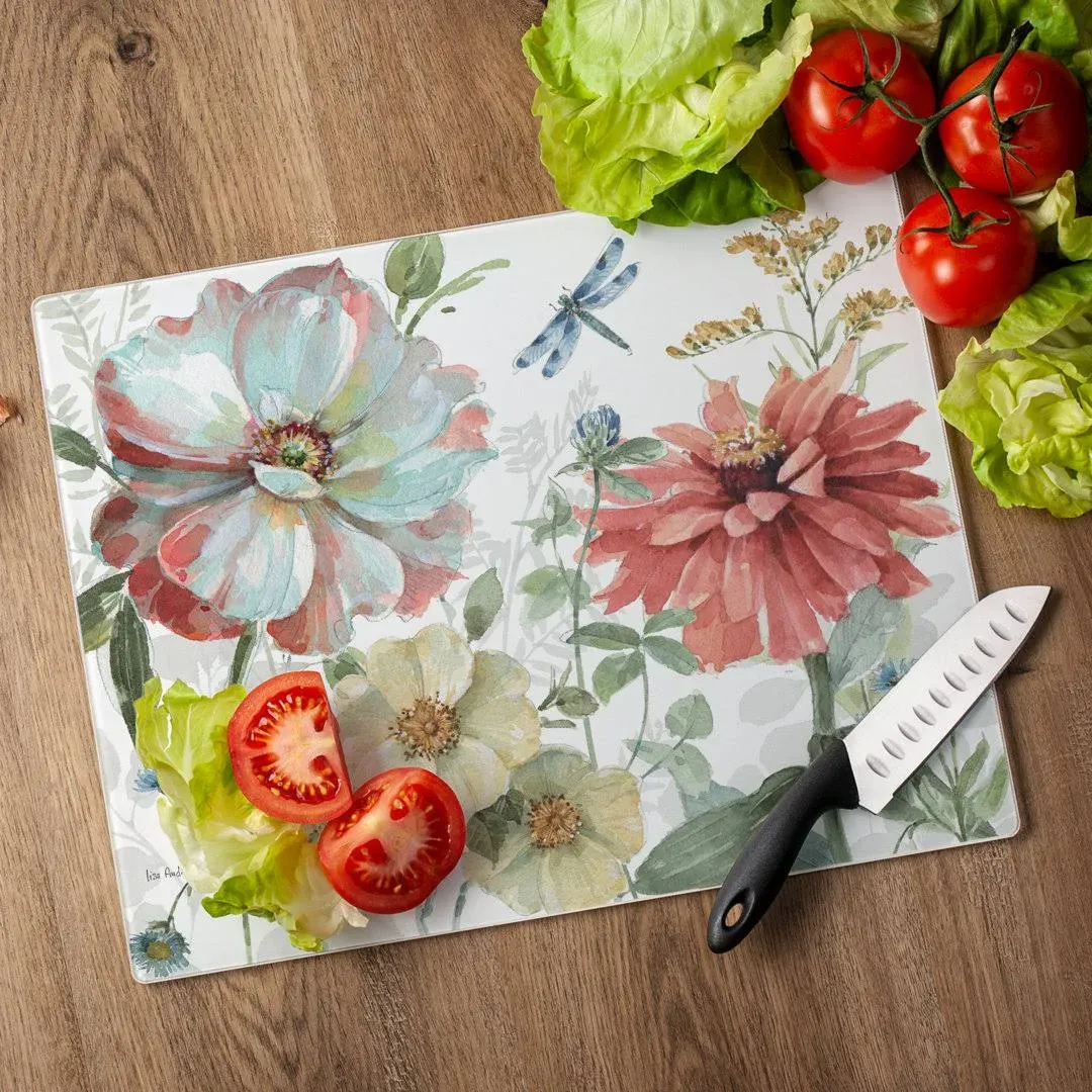 Counterart Spring Meadow 3mm Tempered Glass Cutting Board 15 inch x 12 inch, Size ...