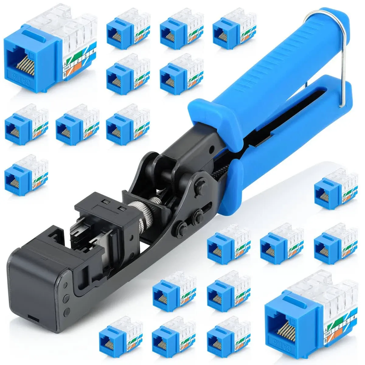 Everest Media Solutions easyJACK - 90° Angled Speed Termination Tool - with 20-Pack of RJ45 Cat6 Keystone Jacks in Black - Additional Jacks are Available - (90U6KJ50BLA)