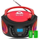 Klim Boombox B3 Portable CD Player - New - FM Radio CD MP3 Bluetooth Aux USB RGB Lights - CD Boombox - Wired and Wireless Mode with Rechargeable