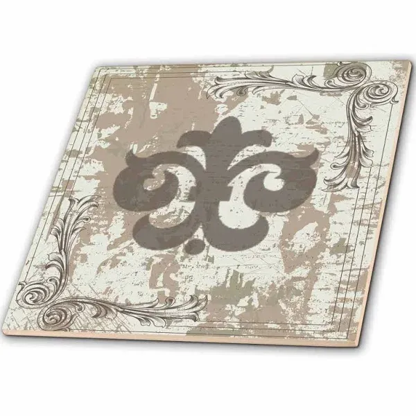 3dRose Gray Fleur De Lis on a Grunge Background-Ceramic Tile, 6" (ct_78558_2)