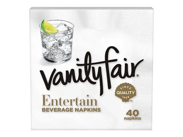 Vanity Fair Entertain Beverage Napkin 2-Ply White 40/Pack 12 Packs/Carton 35134