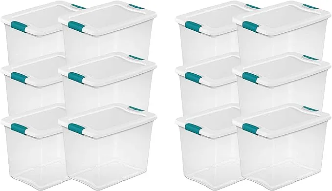 Sterilite 25 Quart Latching Storage Box, Stackable Bin with Latch Lid, 12 Pack