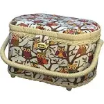 MICHLEY Owl-patterned Sewing Basket with 41-Piece Sewing Kit