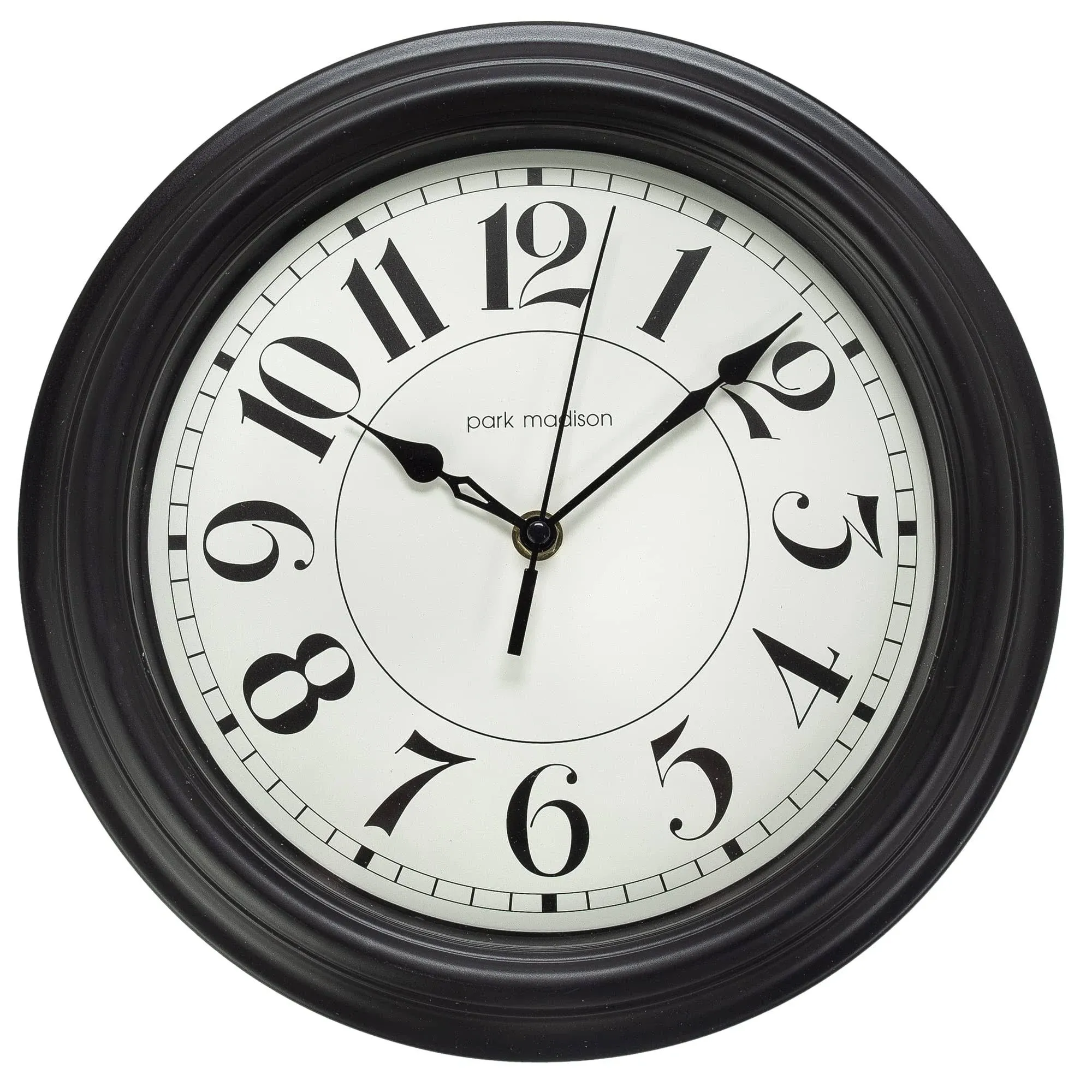 Park Madison Classic Black Wall Clock Quiet 11 inch Quality Quartz Battery Opera