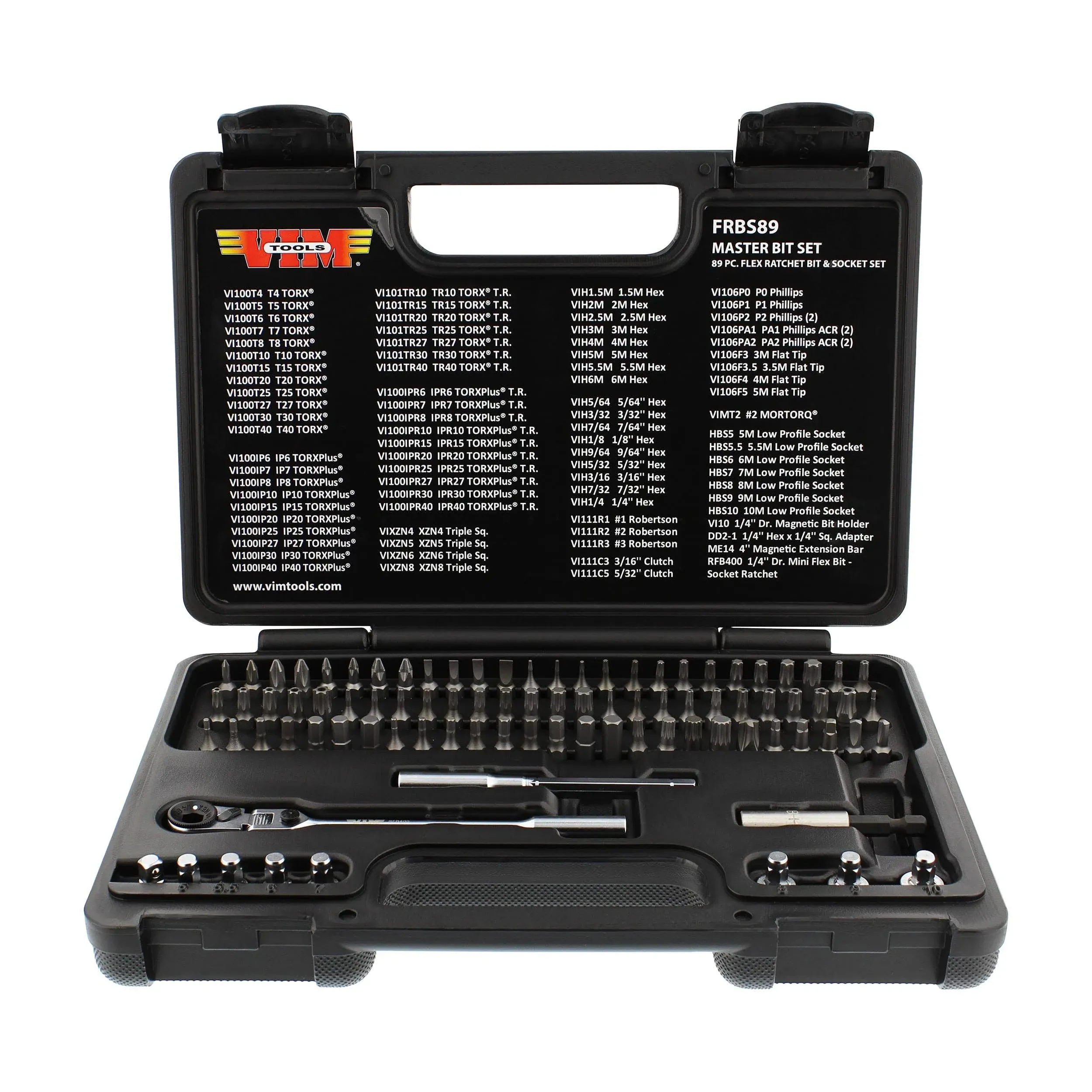 VIM Tools FRBS89 89 Pc. Flex Ratchet Bit & Socket Set - 1/4'' Hex Dr.