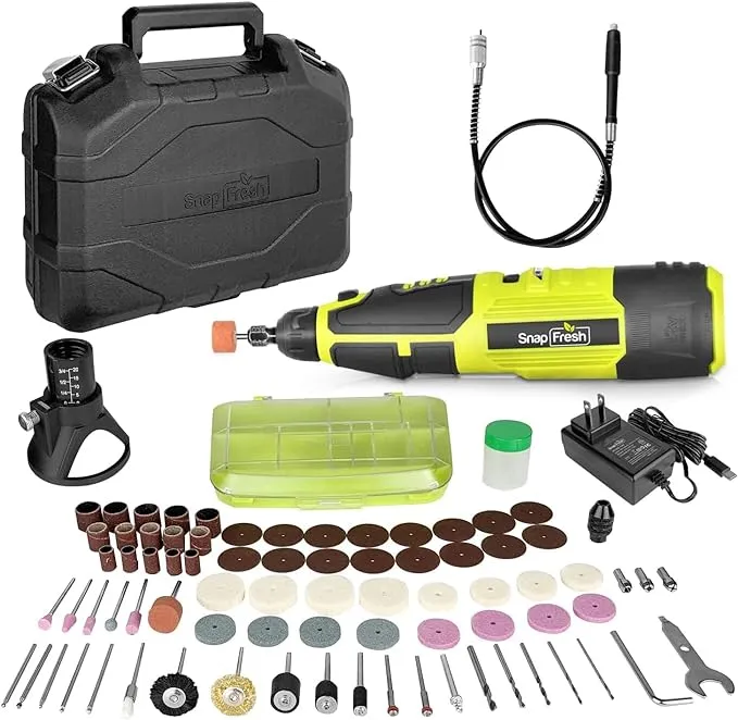 SnapFresh 12V Cordless Rotary Tool Kit,7 Variable Speeds w/Flex Shaft,80+ Change Accessories Multi Tool-Battery Fast Charger & Tool Bag-for Cutting, Sanding, Polishing, Drilling,Handmade or DIY Crafts