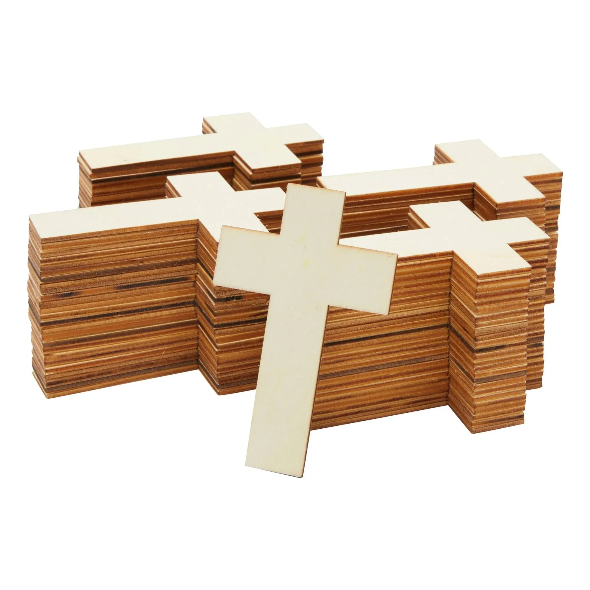 100 Pack Unfinished Wooden Crosses for Crafts, Wood Cross Bulk for Church Easter