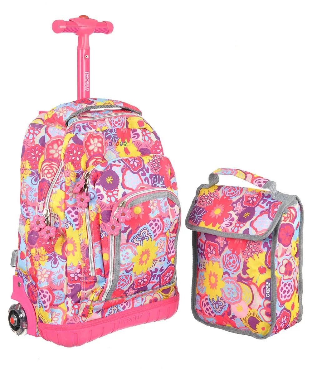 J World Girls Lollipop Kids 16&#034; Rolling Backpack with Lunch Bag, Poppy Pansy