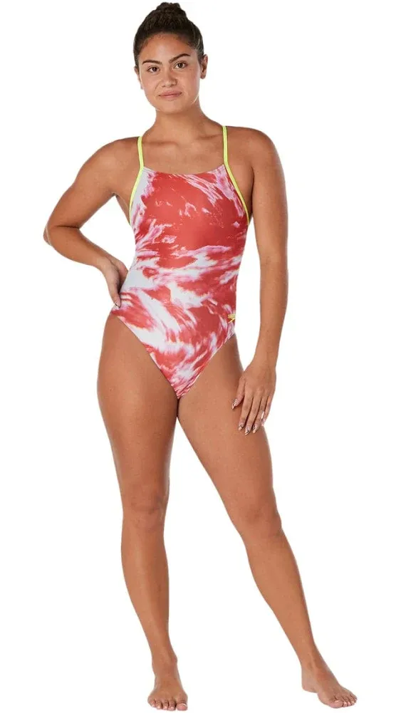 Speedo Women's Cyclone Swirl Crossback One Piece Swimsuit - Team Red - Swimoutlet.com