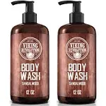 Viking Revolution Men's Body Wash - Sandalwood, Skin Cleaning Agent - Mens Natural Body Wash with Vitamin E and Rosemary Oil - Shower Gel Liquid Soap, 12 Fl Oz (Pack of 2)