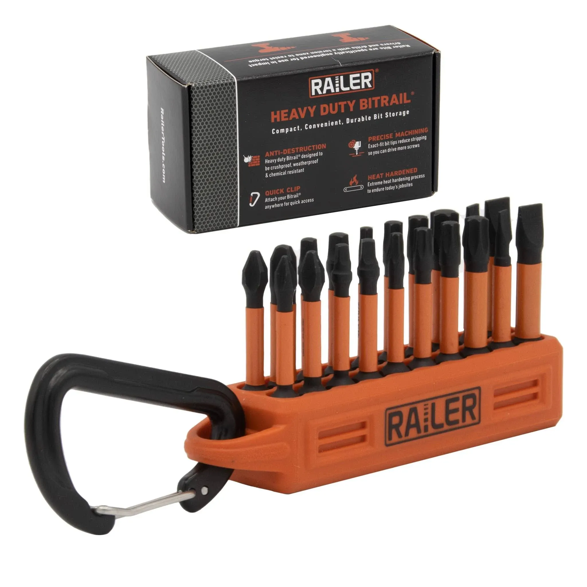 Railer 20pc Screwdriver Bit Set - Premium S2 Steel 2 inch Phillips, Robertson Square, Torx & Flat Head Impact Driver Bit Set with A Storage Bit Holder