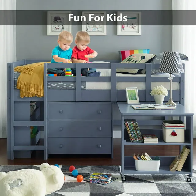 Naomi Home Low Study Loft Bed Gray/Twin