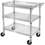 WDT Heavy Duty 3 Tier Rolling Utility Cart, Kitchen Cart On Wheels Metal Serving Cart Commercial Grade with Wire Shelving Liners and Handle Bar for 742253